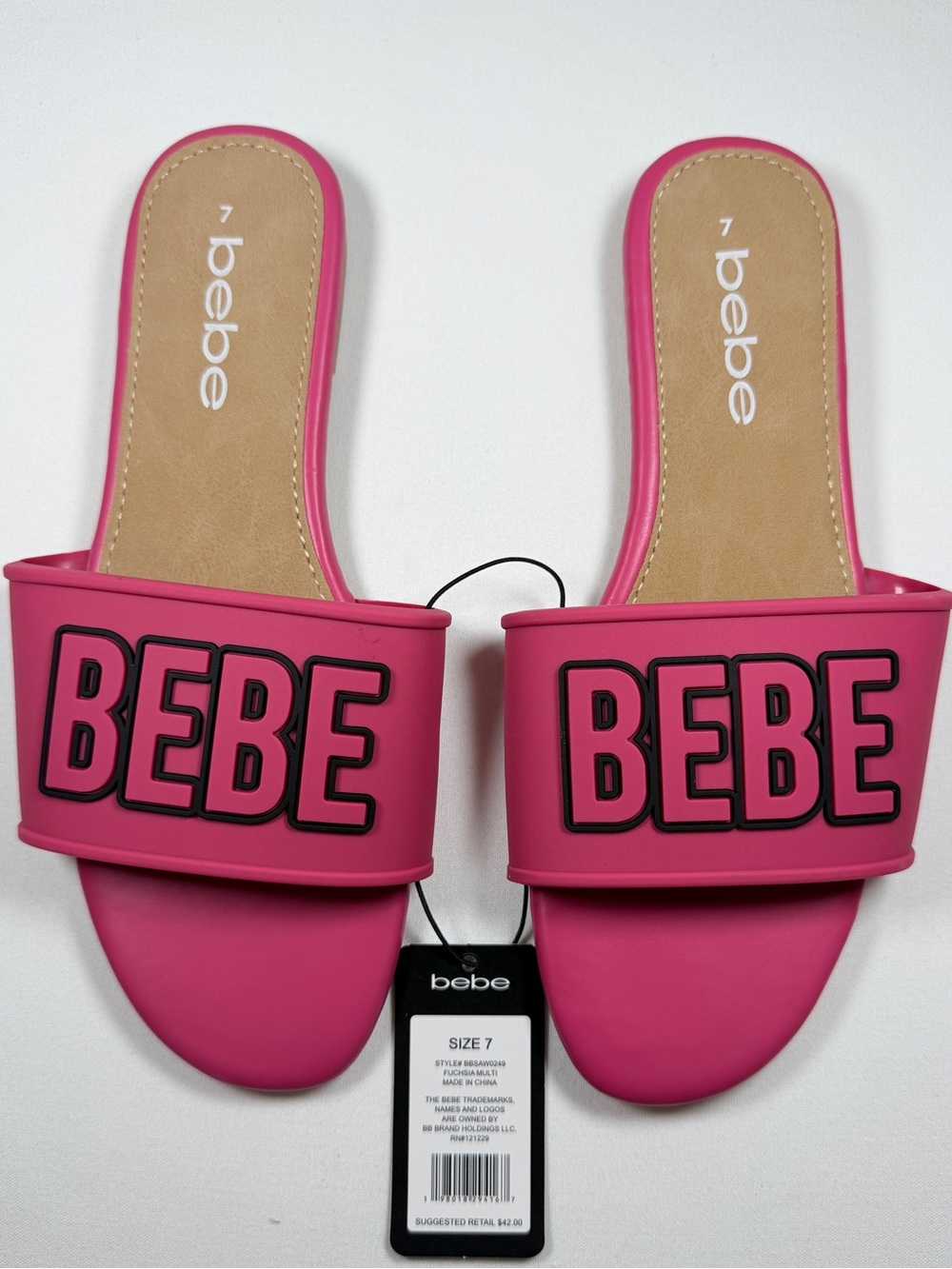 Bebe Fuchsia Logo Slide Sandals Women Size 7 Casual Summer Slip On NEW